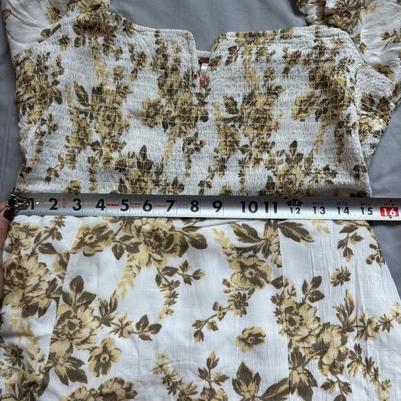 Free People Jaymes Cream Floral Printed Smocked V Neck Long Sleeve Midi Dress- M - Picture 10 of 12